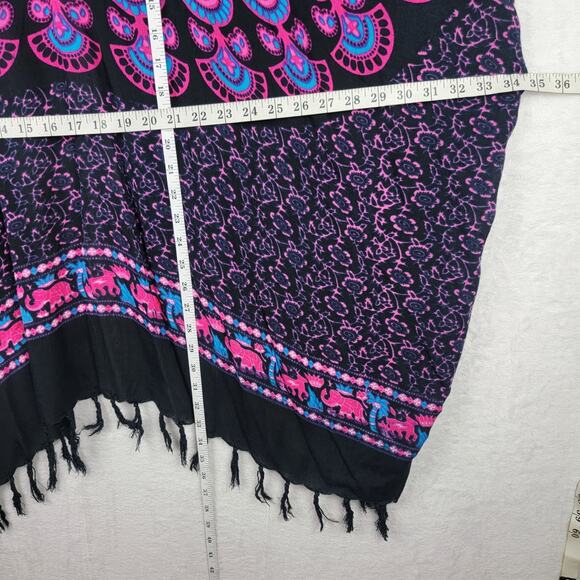 Whimsigoth Cardigan OS Kimono Sleeves Fringe Open Black Blue Pink Bohemian Print - Picture 7 of 7